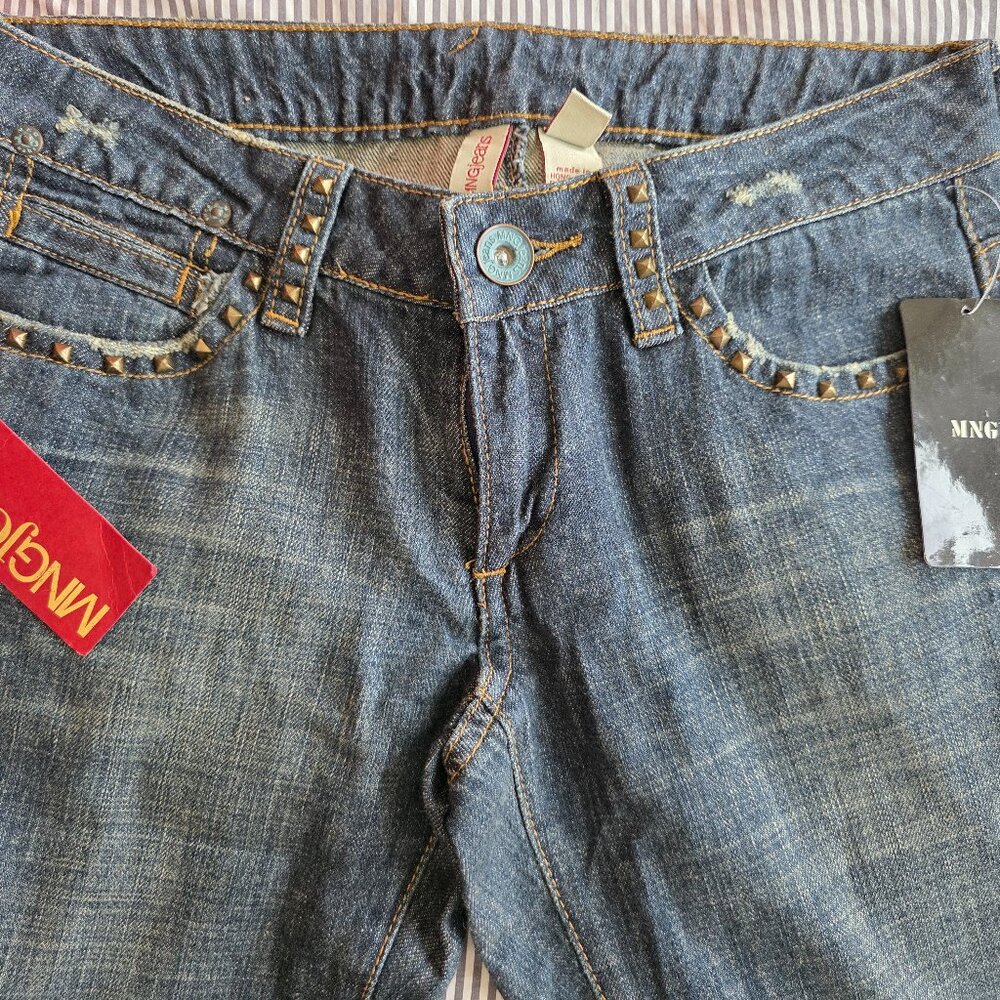 Brand New MNG Jeans, Studded Distressed Whiskered Jeans, Women's Jeans, Size 2